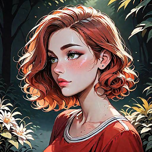 Freckled Redhead Woman in Red Tank Top Outdoors