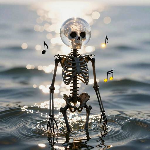 Mysterious Skeletal Figure in Luminescent Water