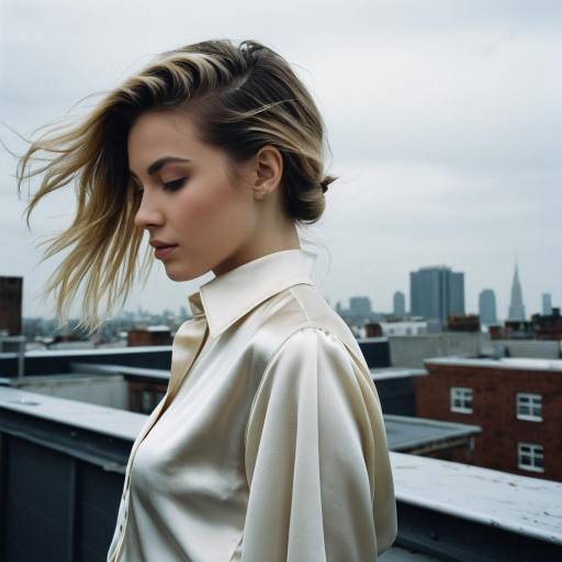 Fashion Model with Babylights Hairstyle on Rooftop