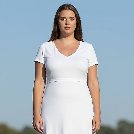 Realistic Woman in White Dress Outdoors
