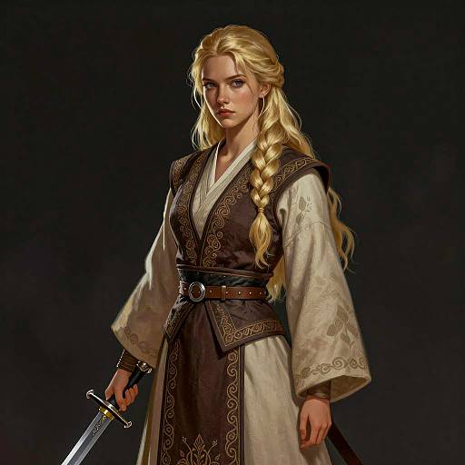 Blonde Warrior with Sword in Black