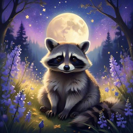 Dreamy Raccoon in a Flower Field