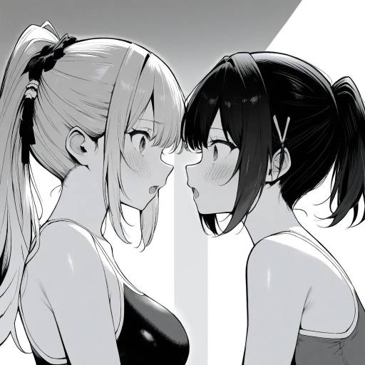 Monochrome Swimsuit Scene with Girls