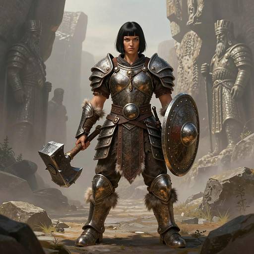 Powerful Female Dwarf Warrior in Canyon