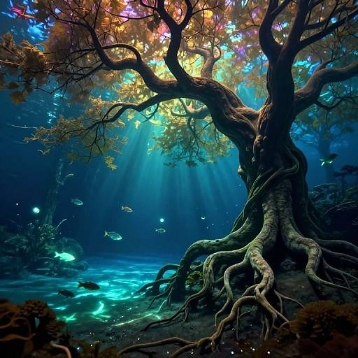 Surreal Underwater Ancient Tree Scene