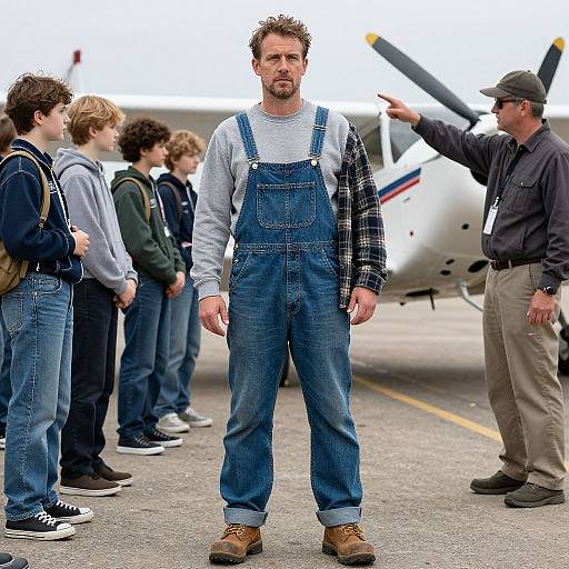 Man in Denim Overalls at Flight Lesson