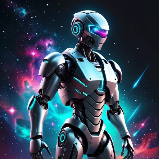 Futuristic Neon Robot in Cosmic Art