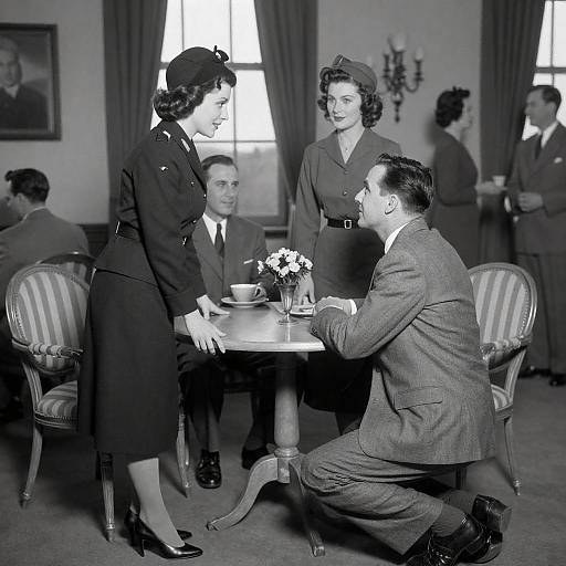 1940s Black-and-White Social Gathering Scene