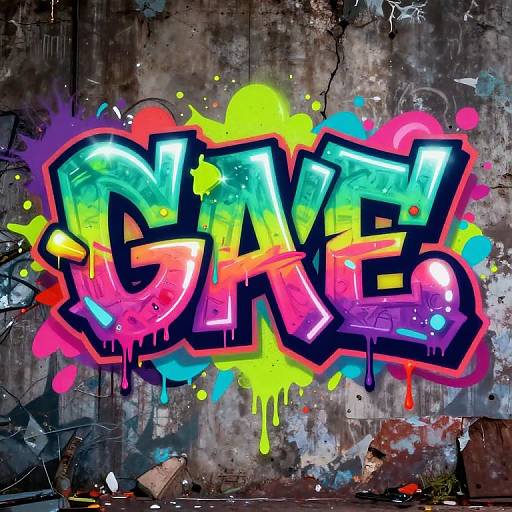 Vibrant graffiti art of bold, dripping, multicolored letters 