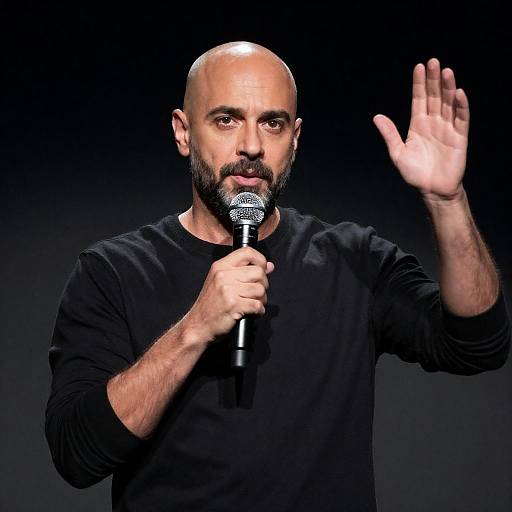 Intense Bald Man in Starry Background