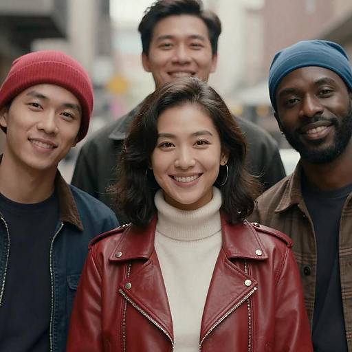 Group of Four Friends Smiling Outdoors