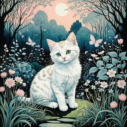 Dreamy Kitten in Enchanted Garden