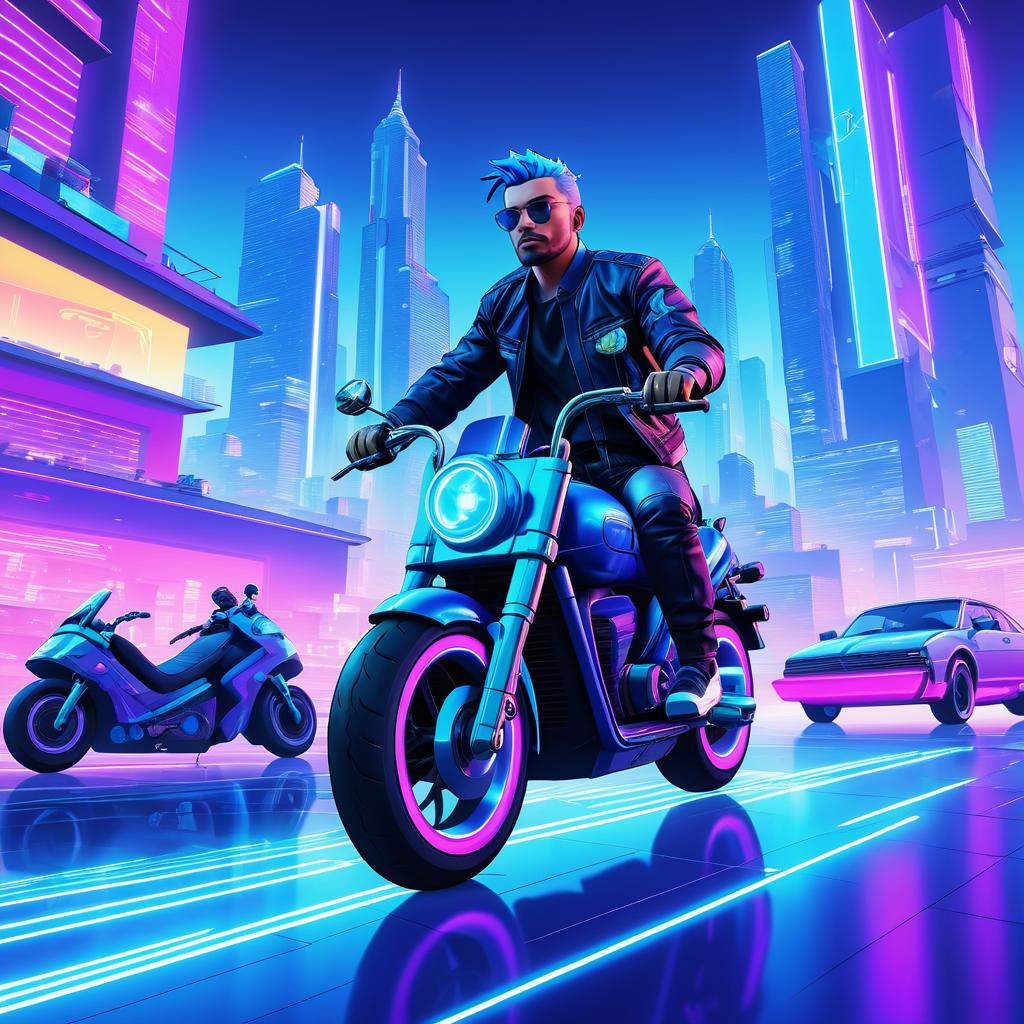 Futuristic Rider in Neon Cityscape