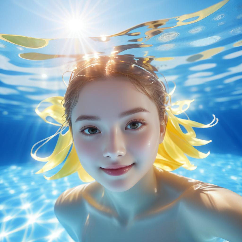 Smiling Girl Swimming in Sunlit Pool