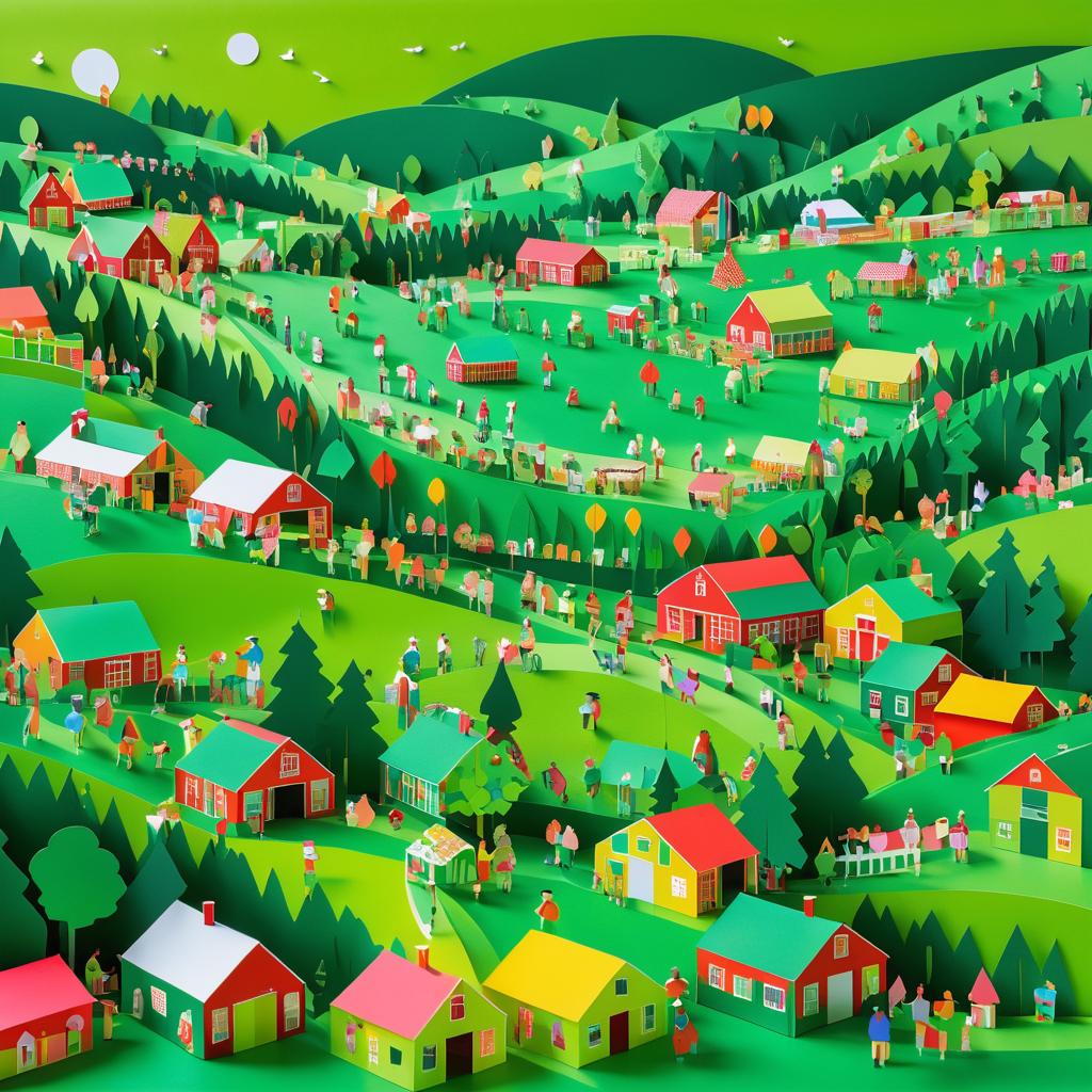 Vibrant Farm Festival Paper Cut Collage