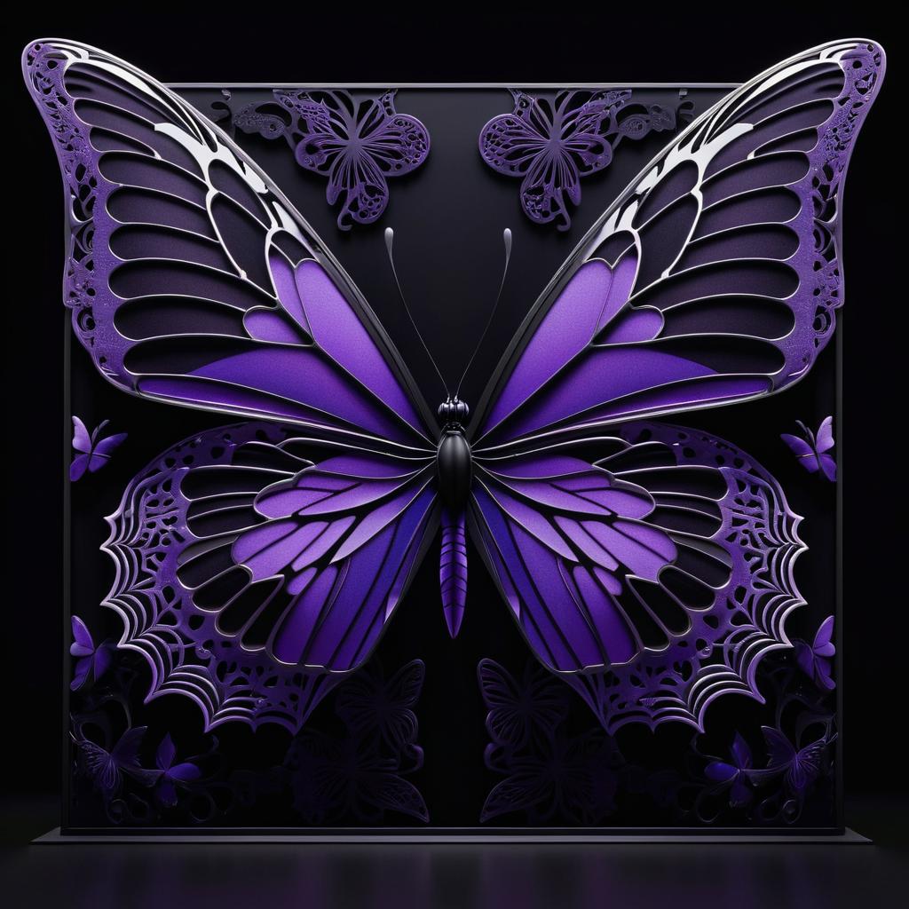 Intricate Purple Butterfly on Black Background