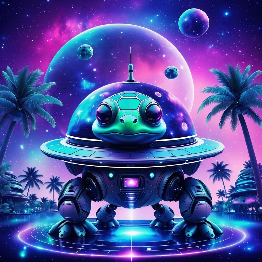 Adorable Alien Turtle in Cosmic Paradise