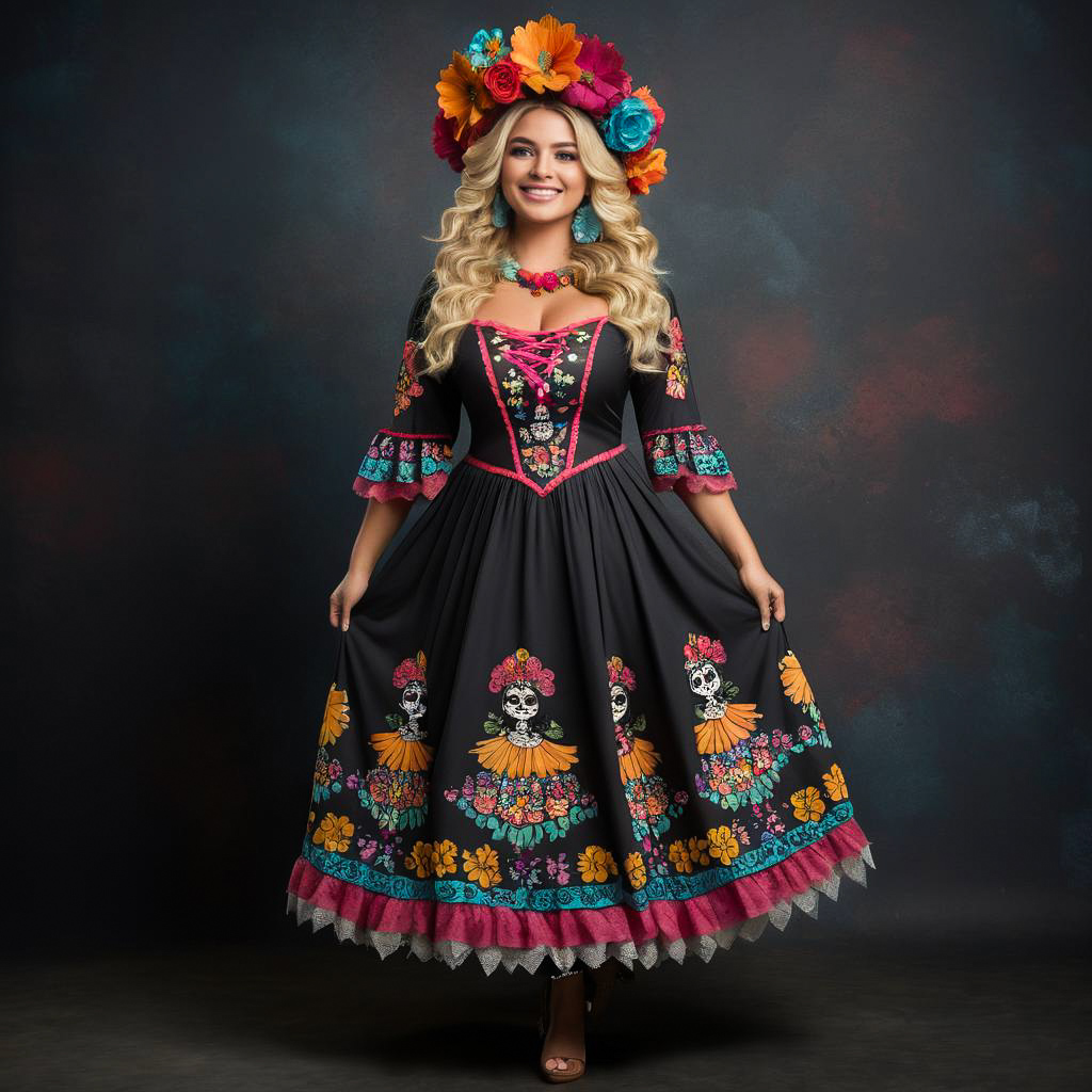 Bohemian Beauty in Floral Catrina Costume