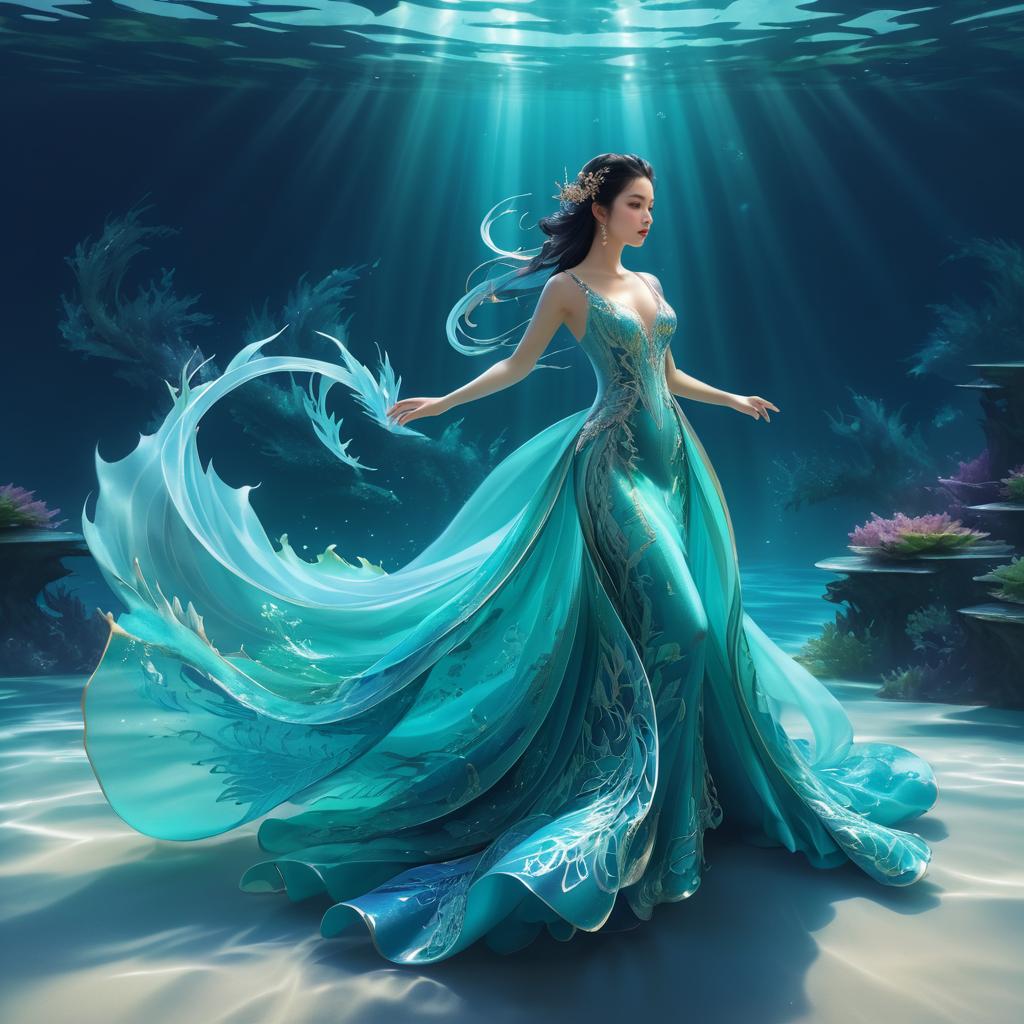 Serene Underwater Dragon in Flowing Gown