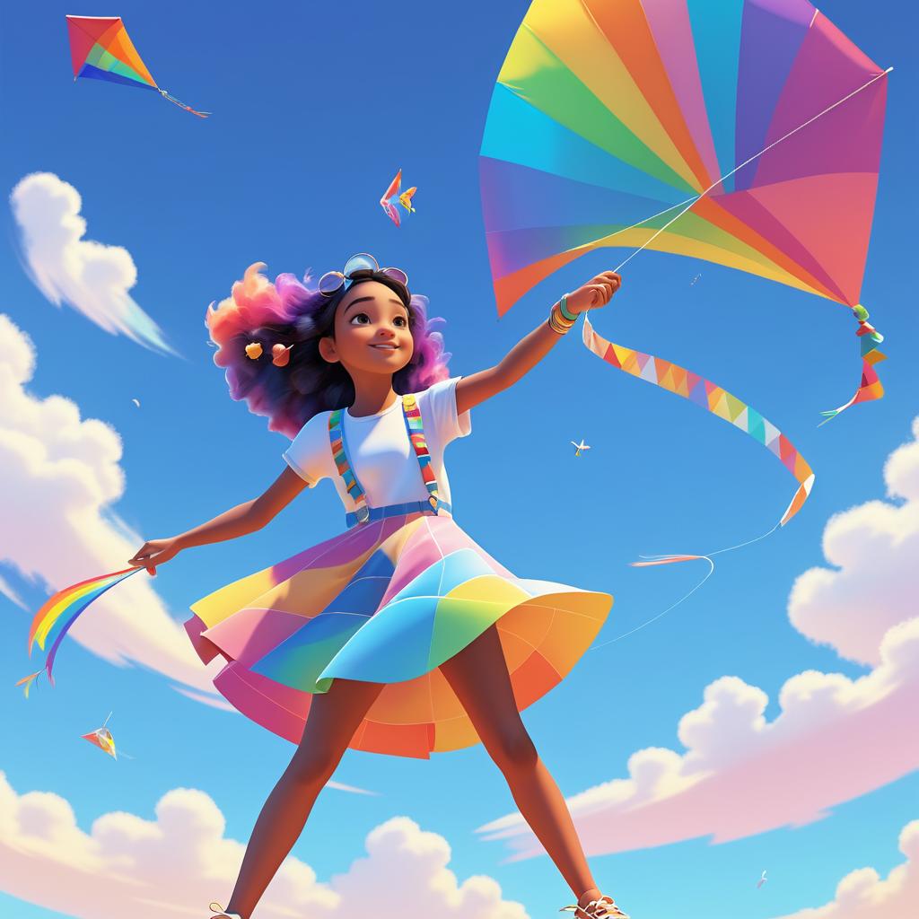 Whimsical Girl Dancing with a Kite