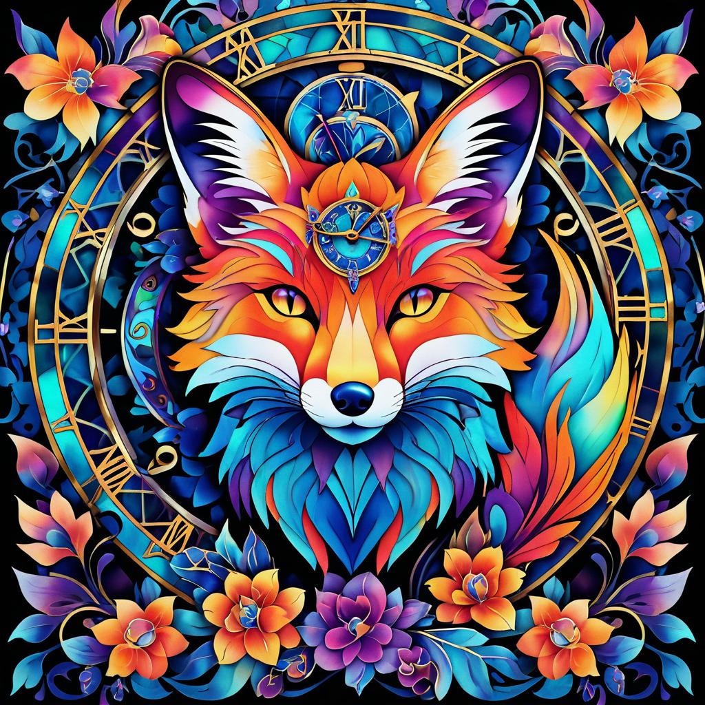 Vibrant Art Nouveau Fox with Flowers