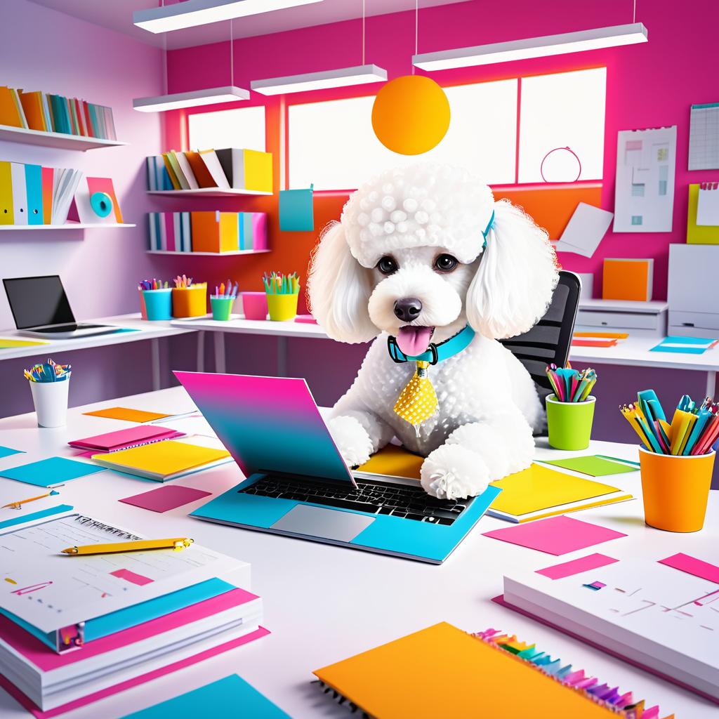 Cheerful Poodle in a Modern Office