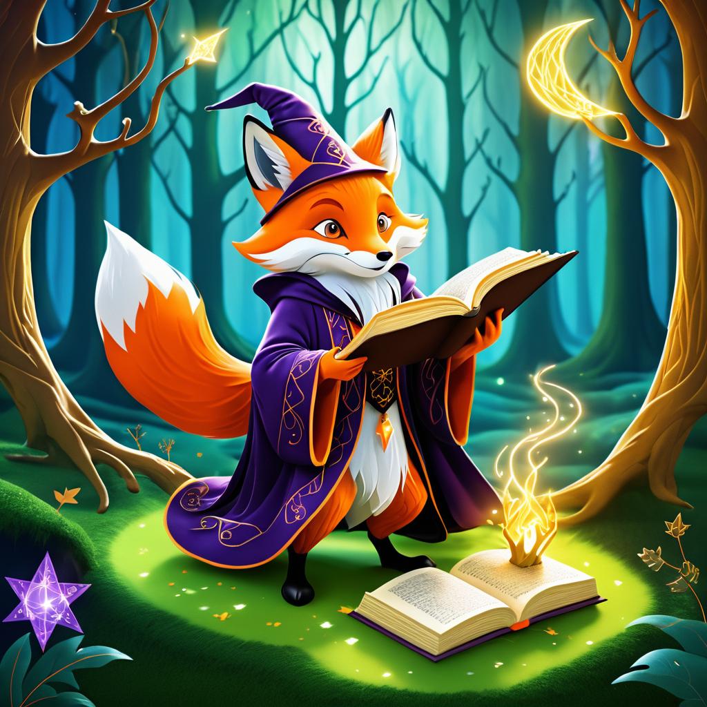 Whimsical Wizard Fox in Enchanted Forest