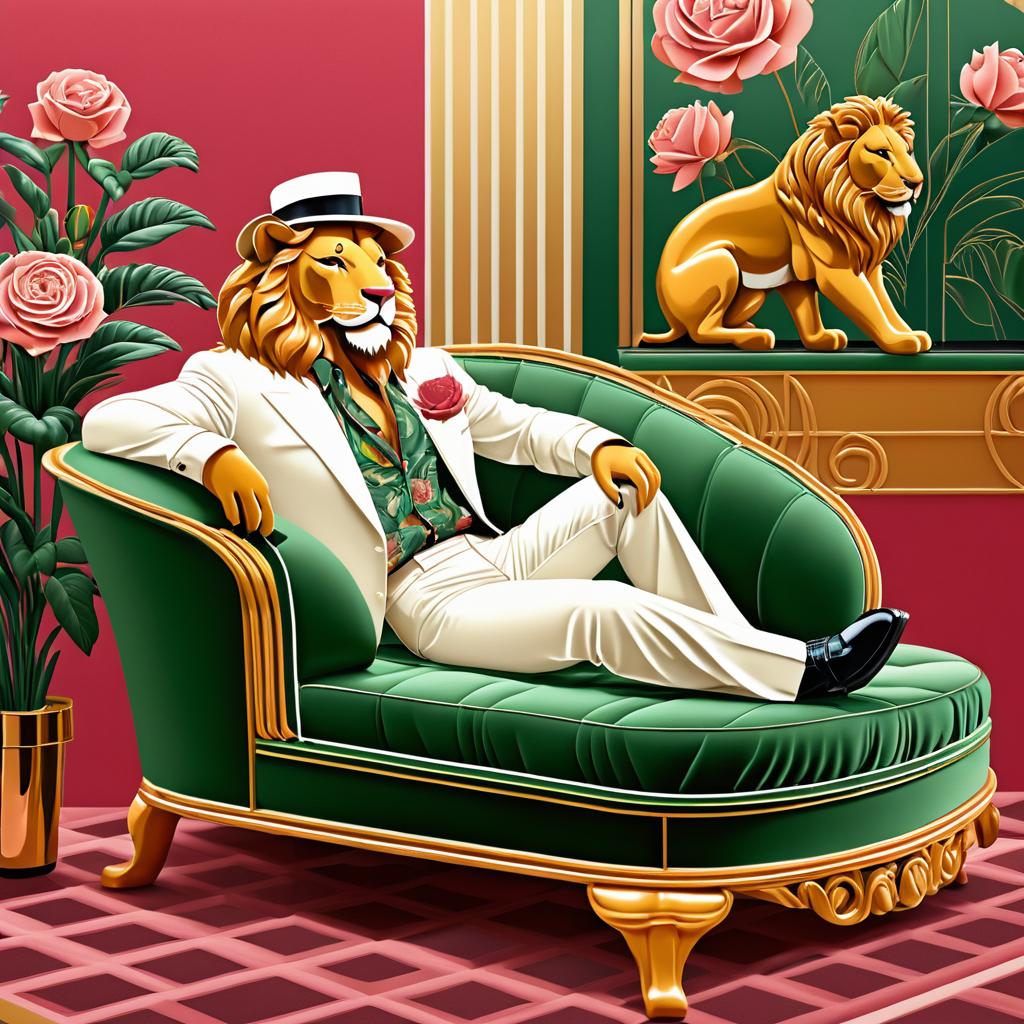 Art Deco Lion in Casual Lounge Setting