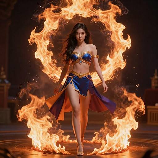 Photorealistic Colorful Girl with Fire