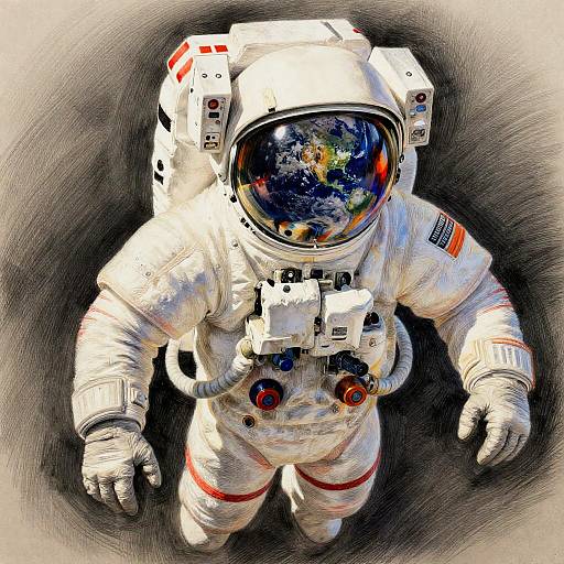 Vintage Astronaut Pencil Portrait Above Earth