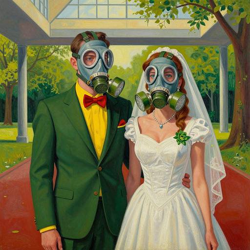 Surreal Gas Mask Wedding Portrait