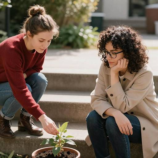 Two Women Gardening on Outdoor Steps