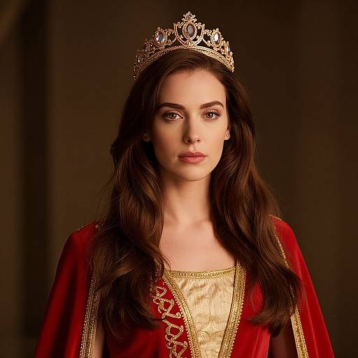 Regal Woman in Red and Gold Dress