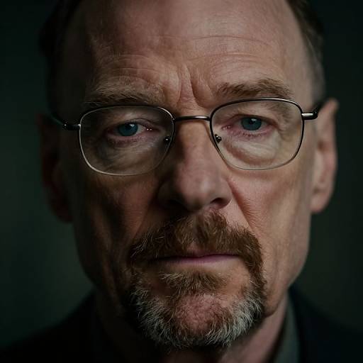 Close-up photograph of a middle-aged man with balding hair, glasses, blue eyes, and a short, graying beard, against a dark background