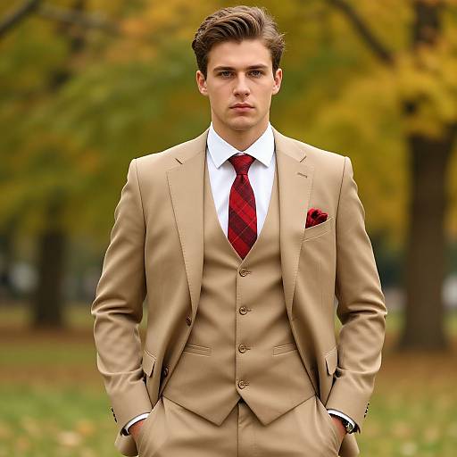 Confident Young Man in Autumn Suit