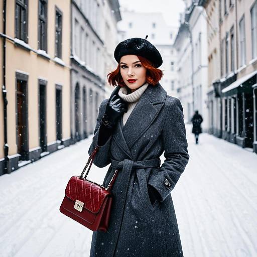 Woman in Classic Winter Street Style with Beret