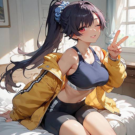 Anime Girl in Yellow Jacket Smiling