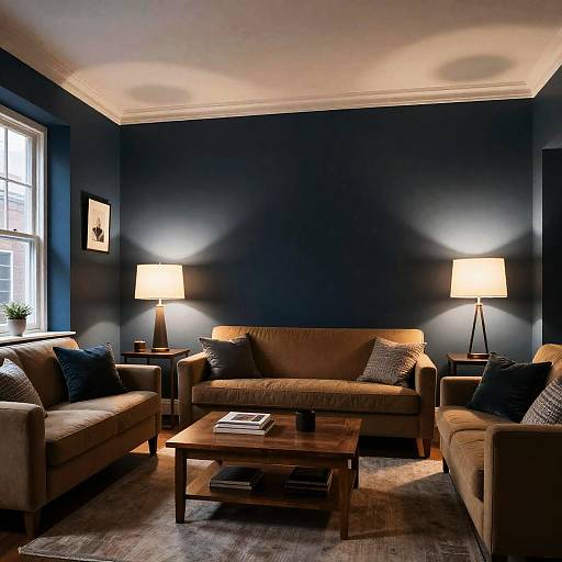 Chic Urban Living Room with Navy Walls