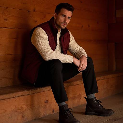 Man in Rustic Cabin with Piercing Eyes