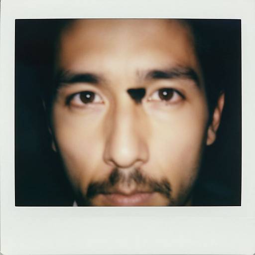 Close-up photograph of a man's face with medium skin tone, dark eyes, thin mustache, and slightly blurred features against a dark background.
