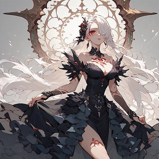 Elegant Anime Girl in Black Gown