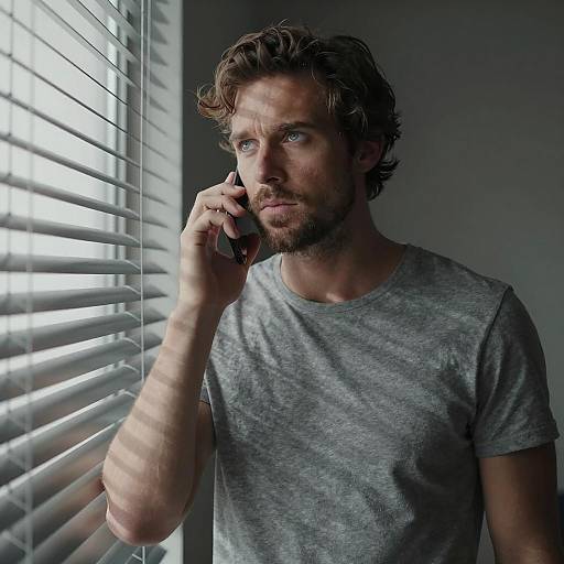 Serious Man in Dimly Lit Room