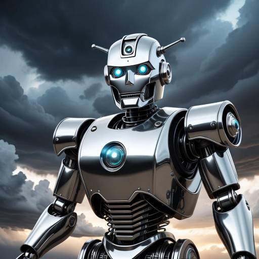 Vintage Robot in Stormy Comic Illustration
