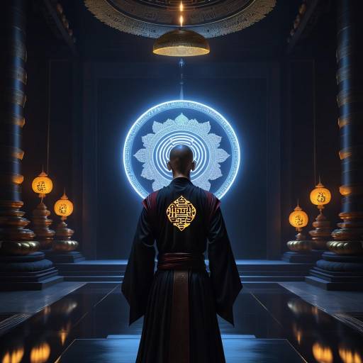 Half Cyborg Monk Discovering Buddhahood