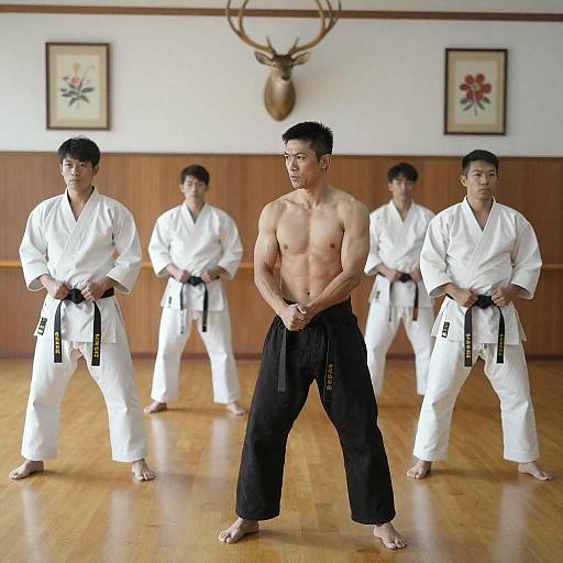 Dynamic Dojo Scene with Five Men
