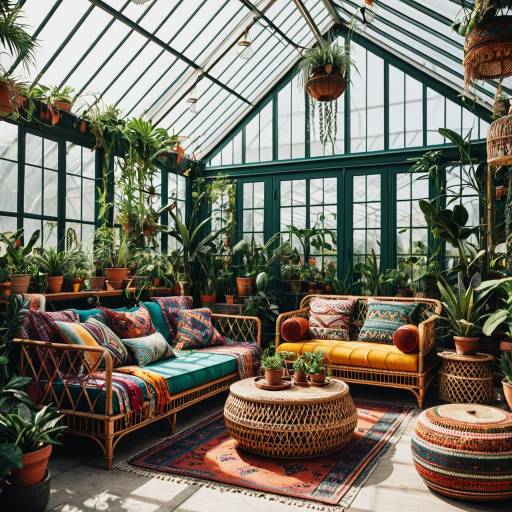 Bohemian Greenhouse Lounge with Rattan Furniture