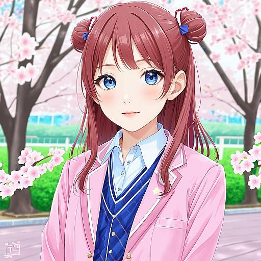 Illustration of Hanami saki, gakuen idolmaster in the style of Youmu-kun