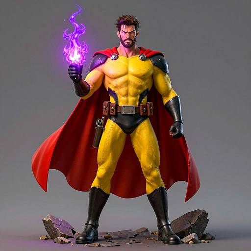 Heroic Muscular Man with Glowing Flame