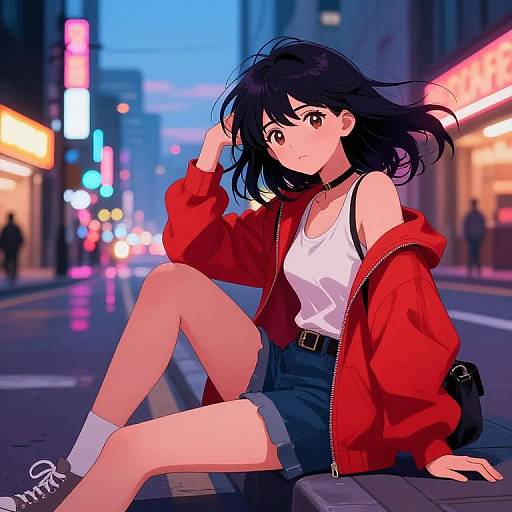 Anime Teen Girl by Neon City Street