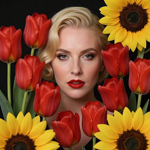 Blonde Woman Among Vibrant Flowers